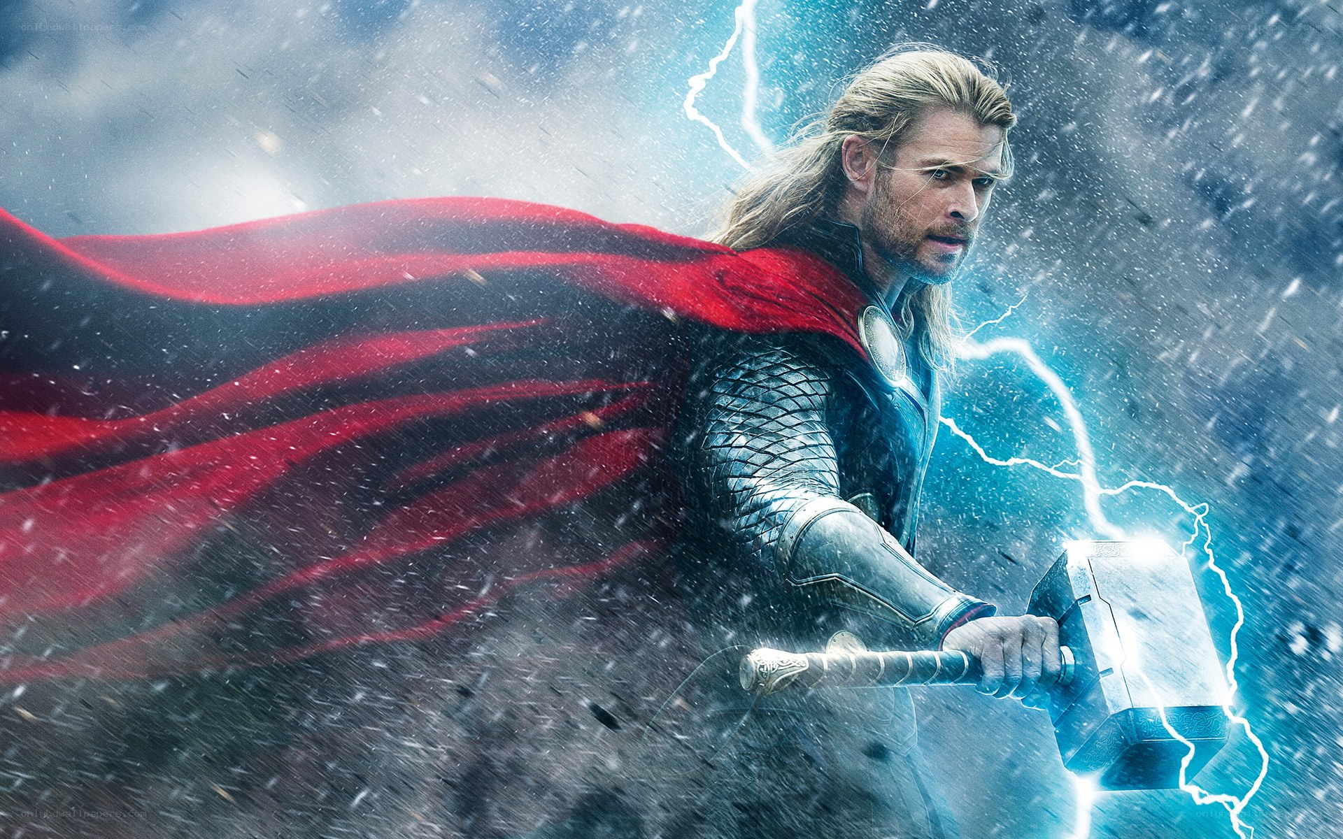 Thor in storm with Mjolnir