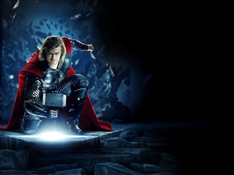 Thor Kneeling on Stone — Blue