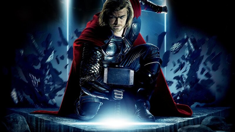 Thor Kneeling with Hammer — Blue, Dramatic, Night