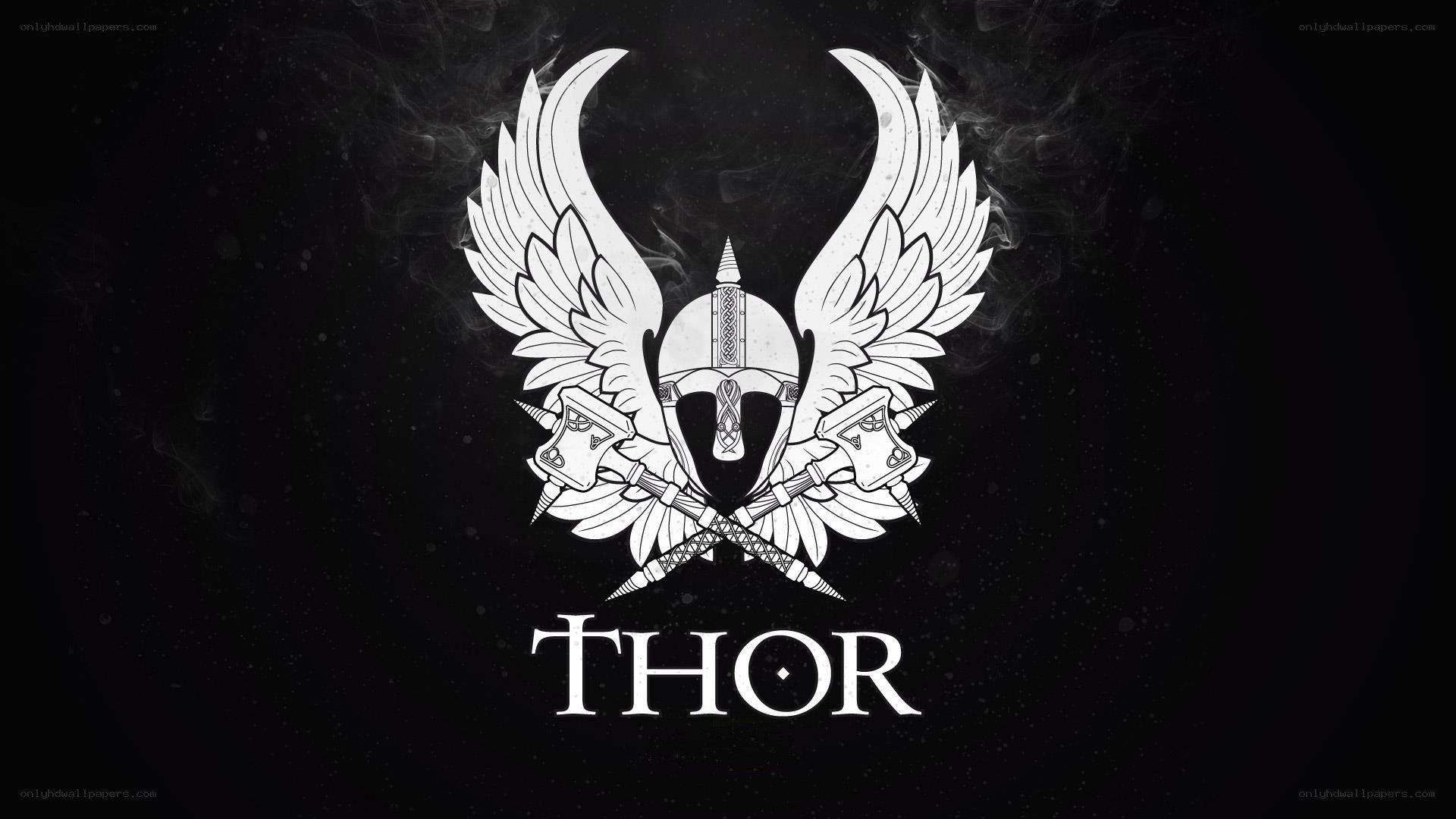 Thor logo with wings and weapons