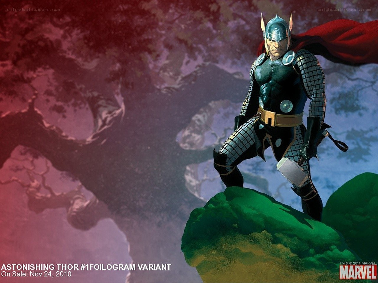 Thor on a green rock