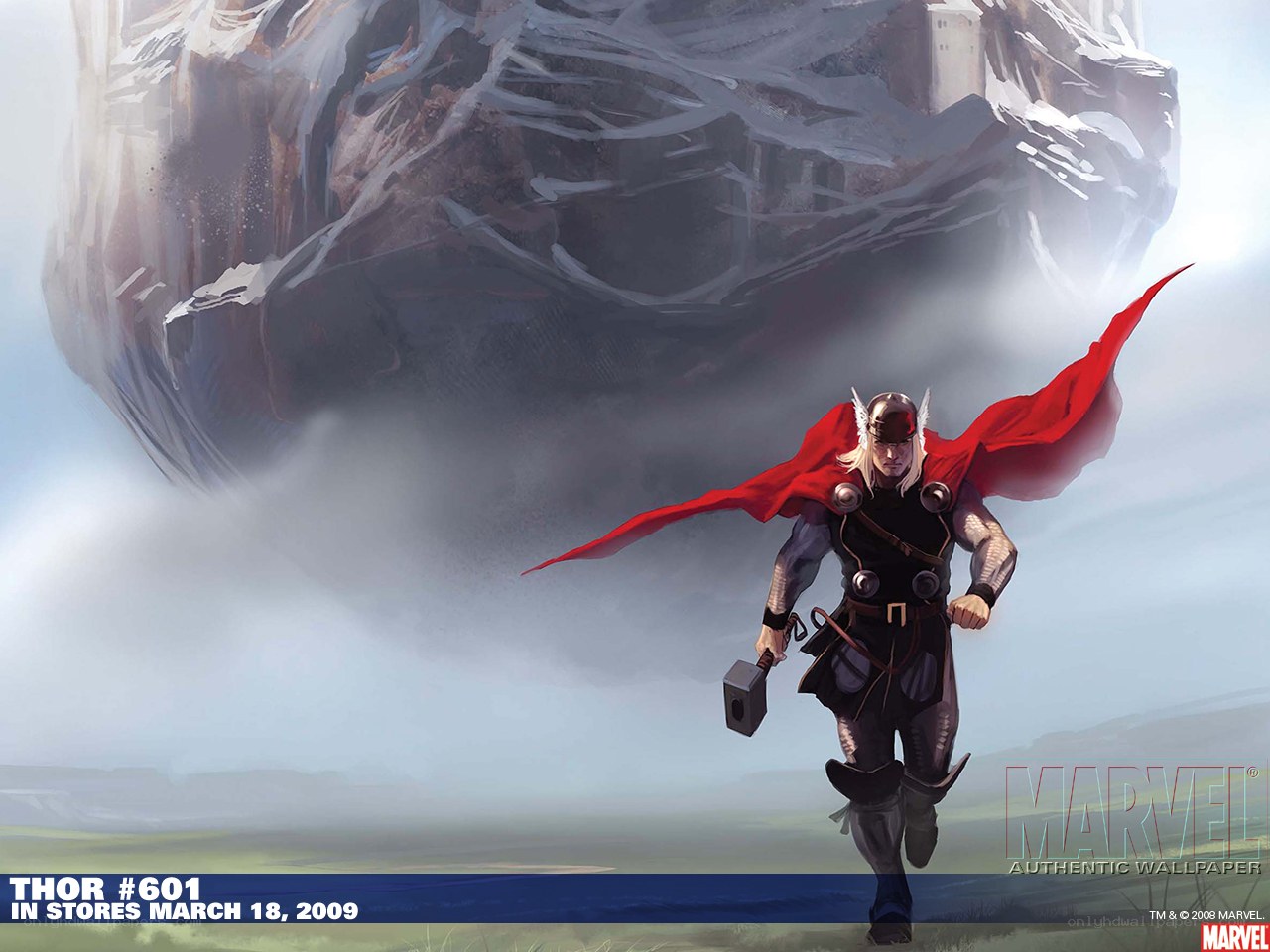 Thor runs with Mjolnir