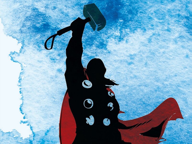 Thor silhouette with Mjolnir