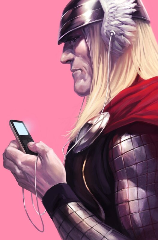 Thor using a music player