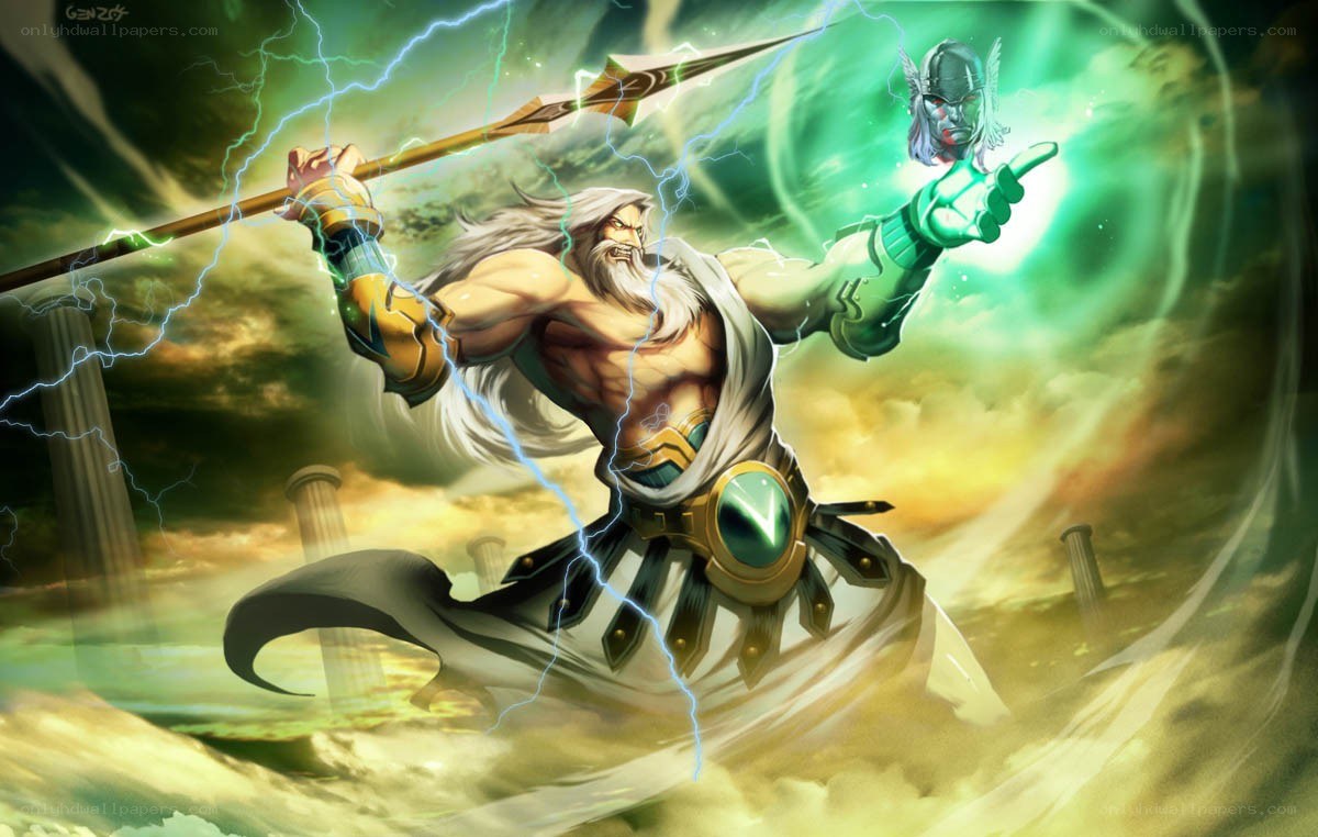 Thor wielding lightning and a spear