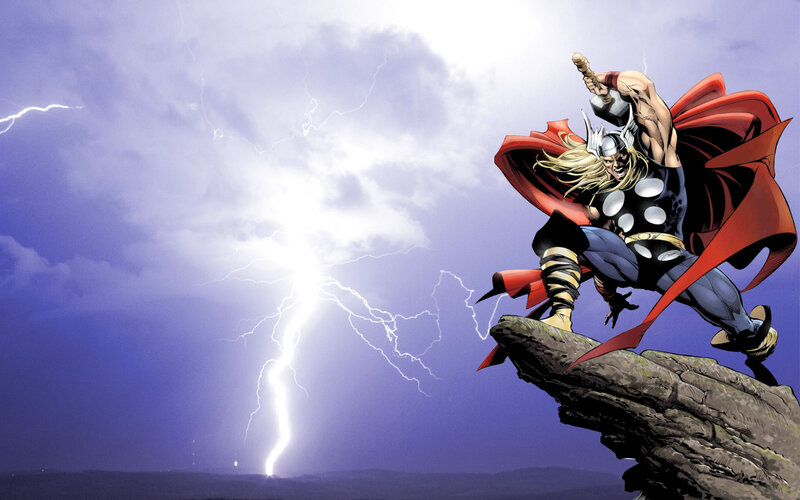Thor wields lightning on a cliff