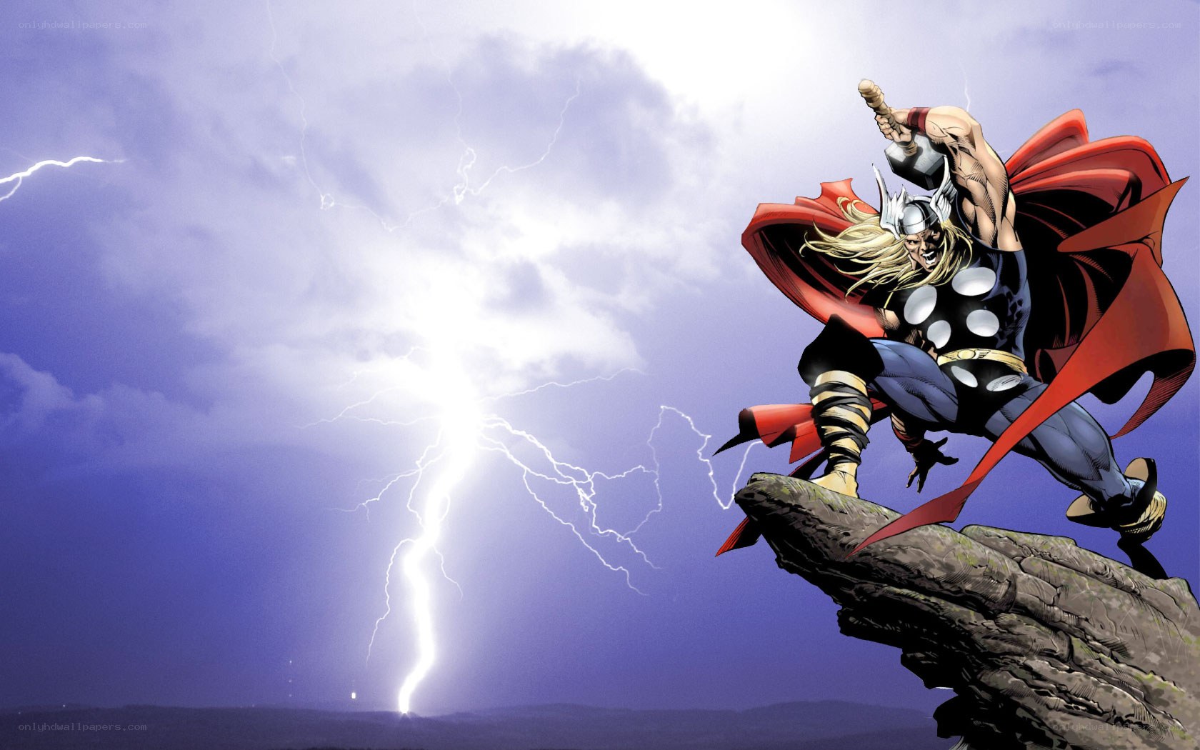 Thor wields lightning on a cliff