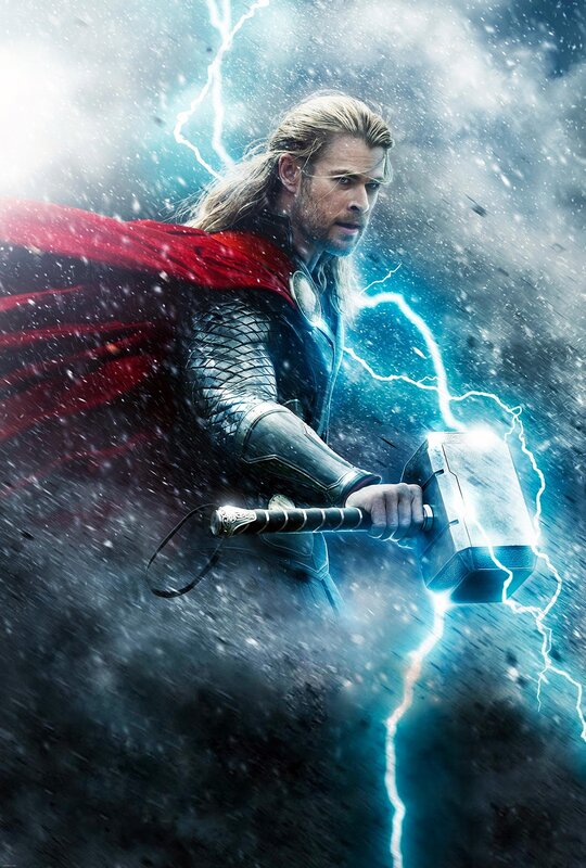 Thor wields Mjolnir in storm