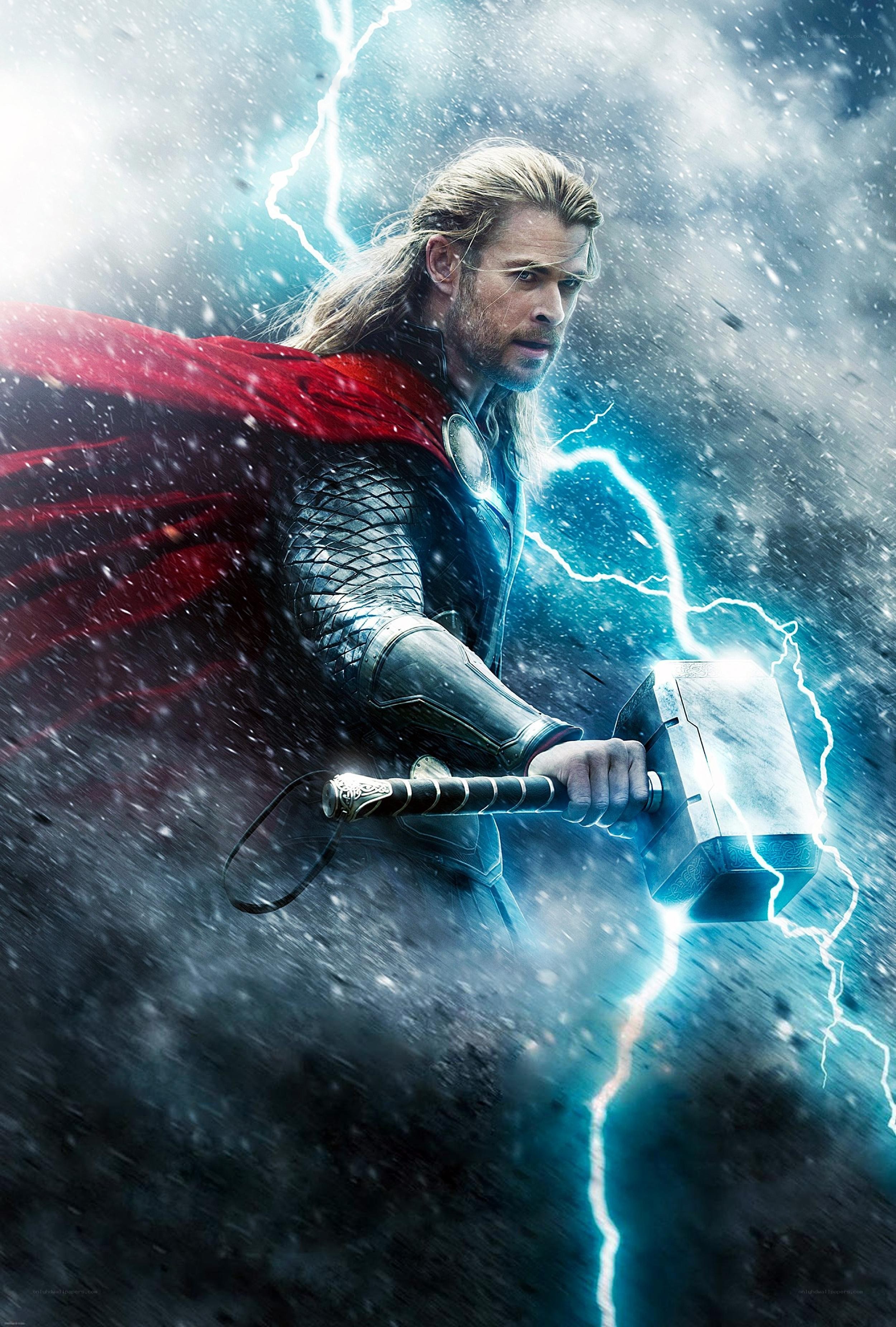 Thor wields Mjolnir in storm
