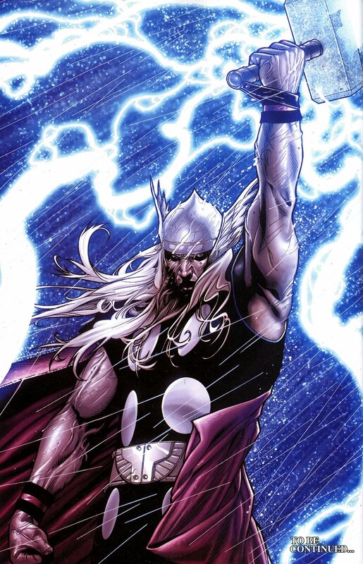Thor wields Mjolnir in storm