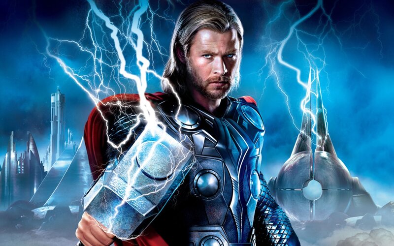 Thor with lightning and Mjolnir