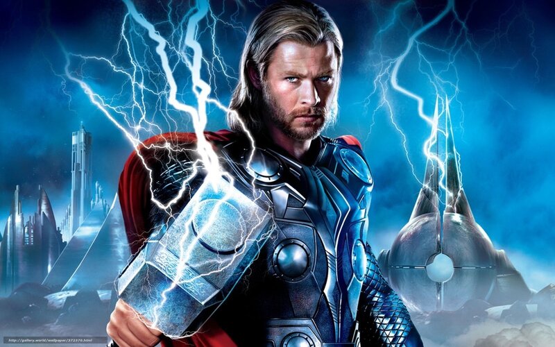 Thor with lightning and Mjolnir