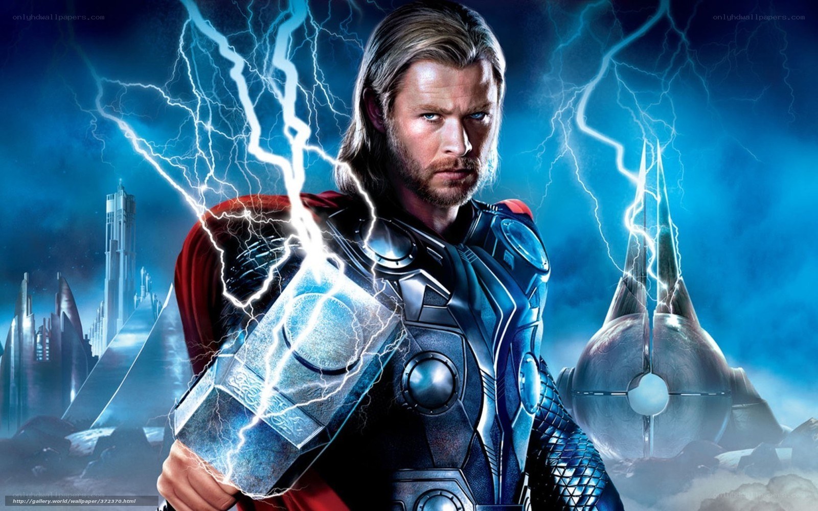 Thor with lightning and Mjolnir