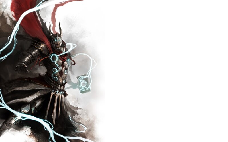 Thor with Lightning — Black, Dramatic, Digital Art, Armor