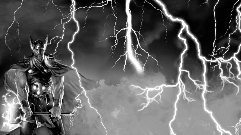 Thor with Lightning — Black, Dramatic, Night