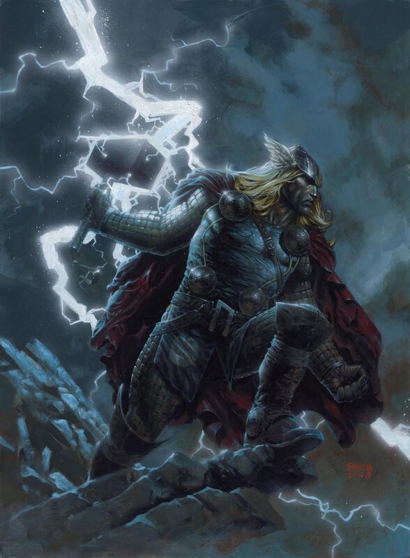Thor with Lightning — Blue, Dramatic, Night