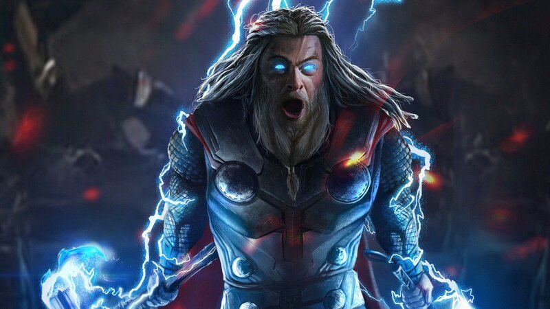 Thor with Lightning — Blue, Dramatic