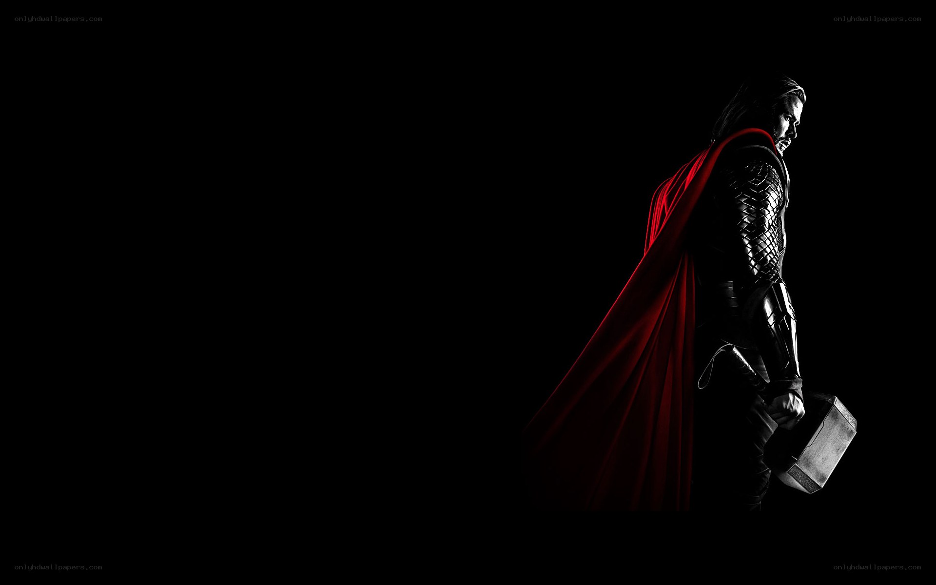 Thor with red cape and hammer