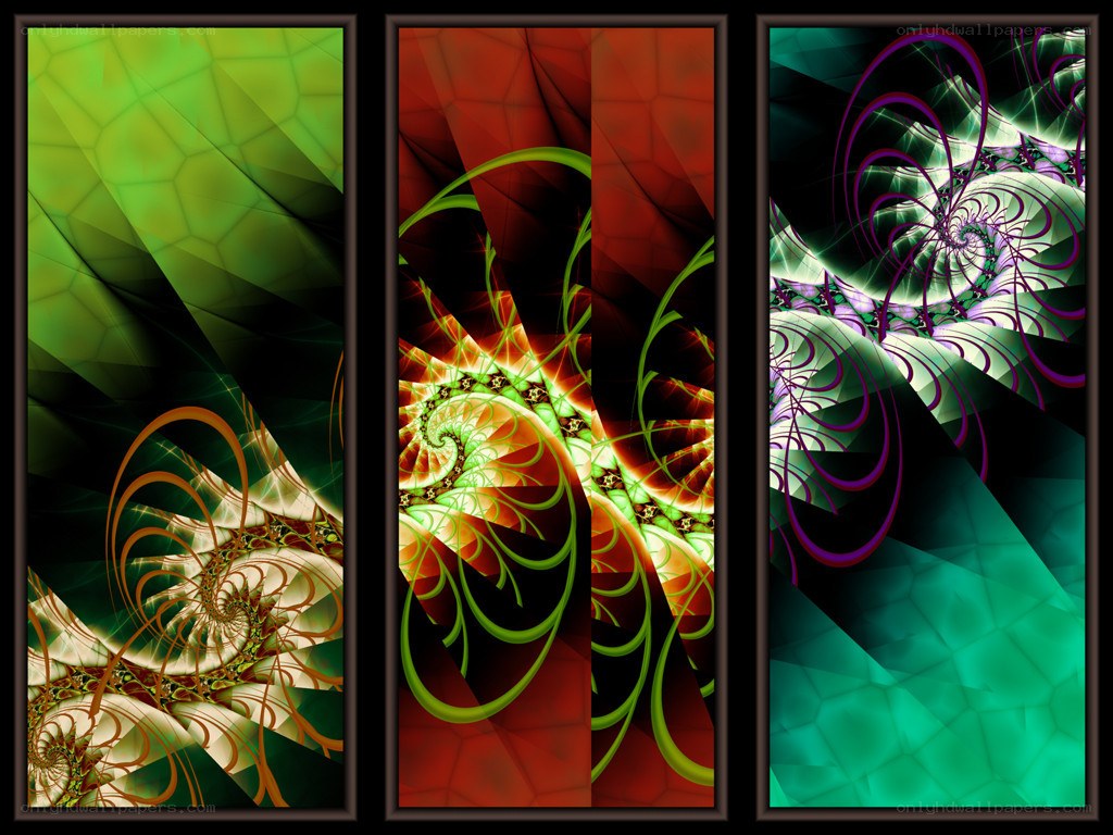 Three abstract fractal art panels