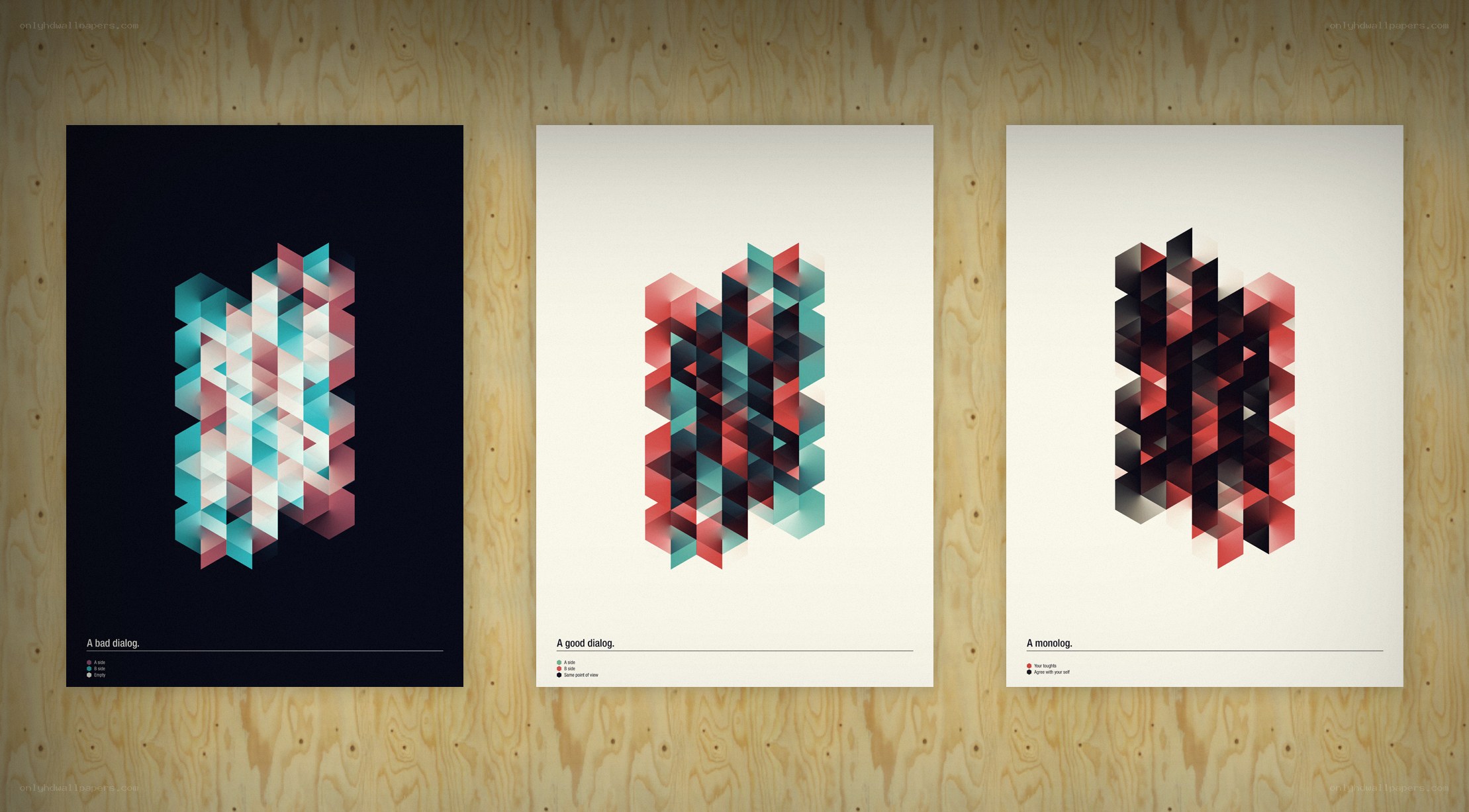 Three abstract geometric posters