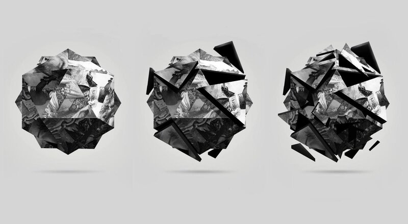 three abstract geometric spheres