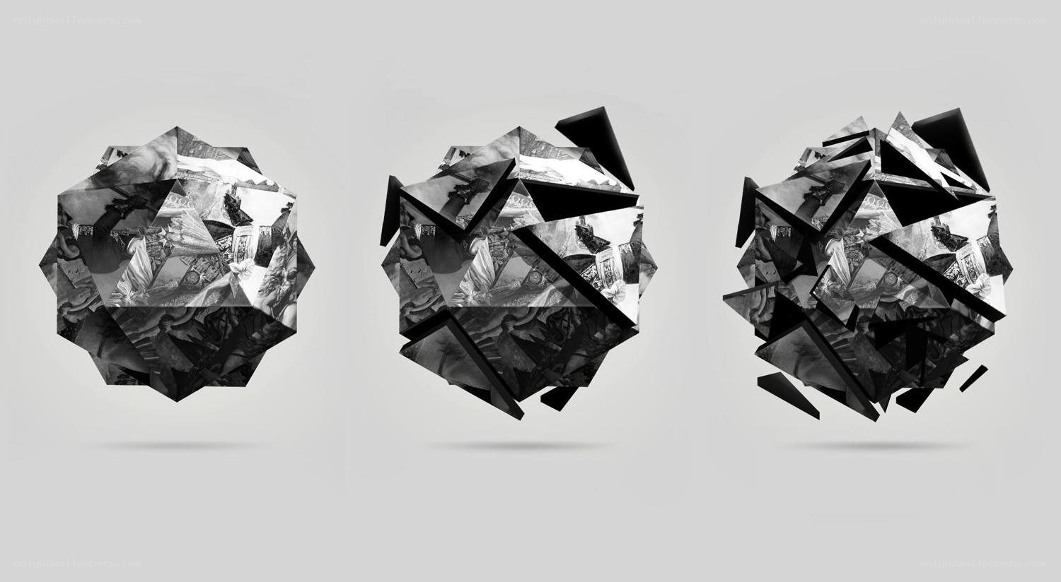 three abstract geometric spheres