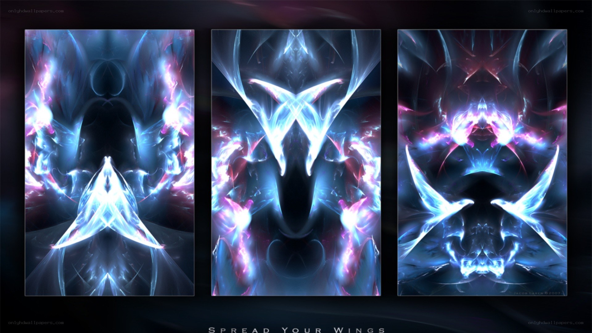Three abstract winged figures