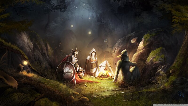 Three Adventurers at Campfire