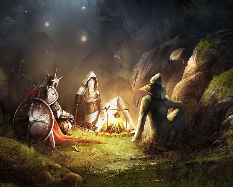 Three Adventurers by Campfire
