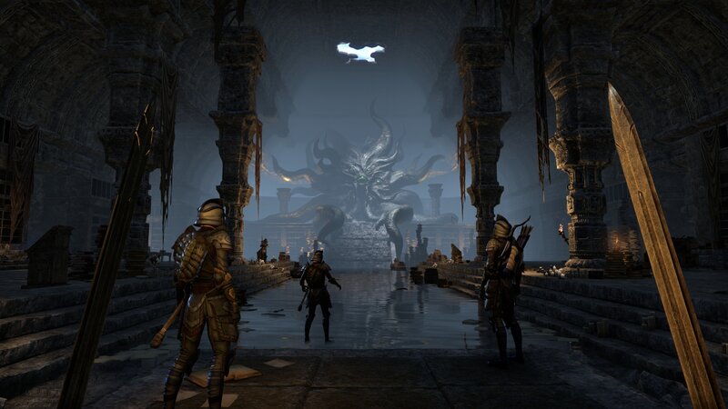 Three Adventurers Facing a Monster