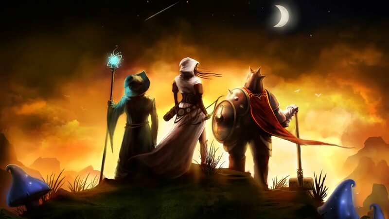 Three Adventurers on a Hill — Orange, Dramatic