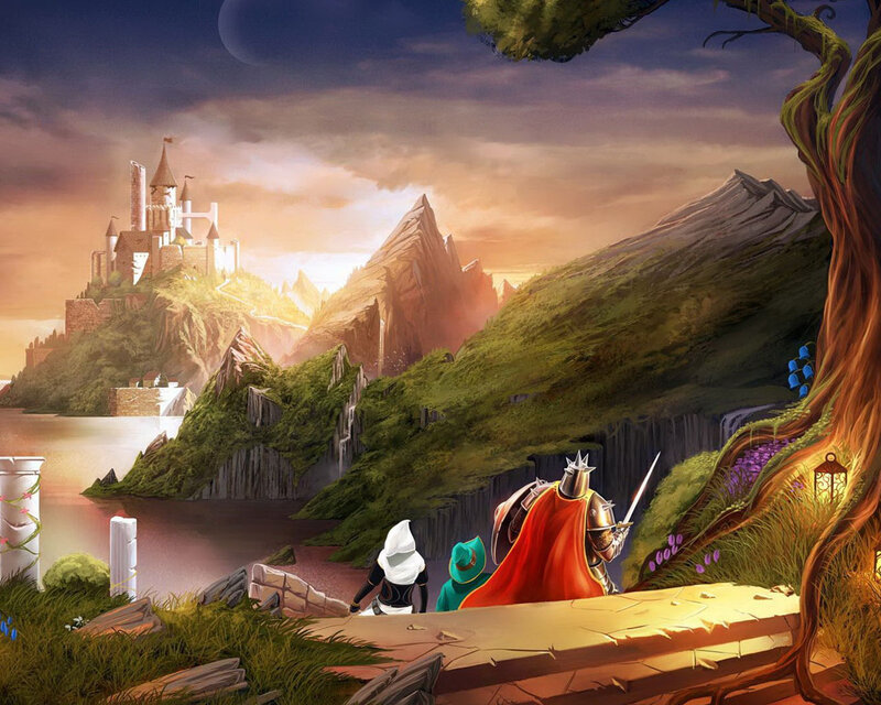 Three Adventurers on a Path — Green, Dramatic