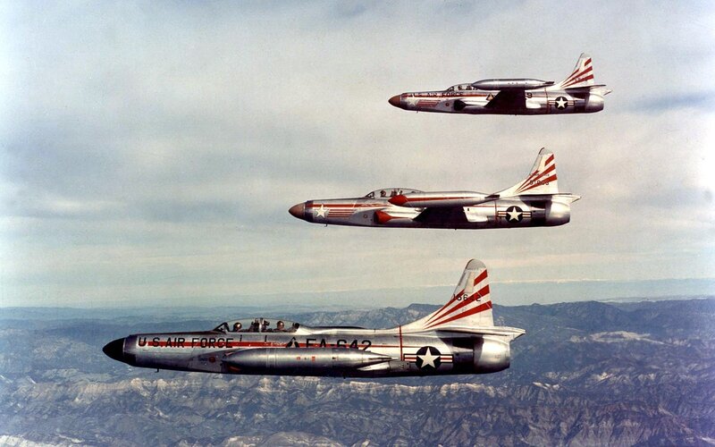 Three Air Force jets in formation