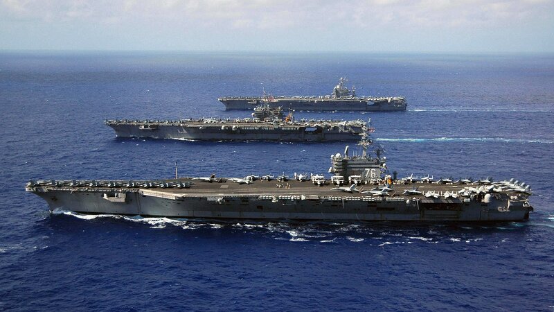 Three Aircraft Carriers — Blue, Calm