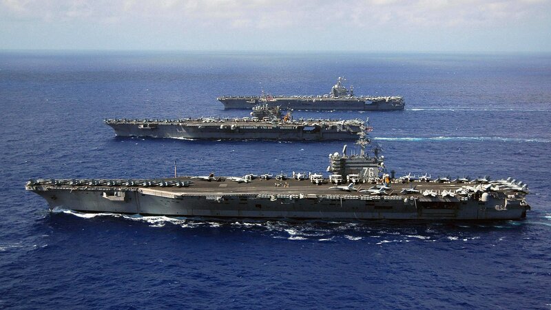 Three Aircraft Carriers — Blue, Serene