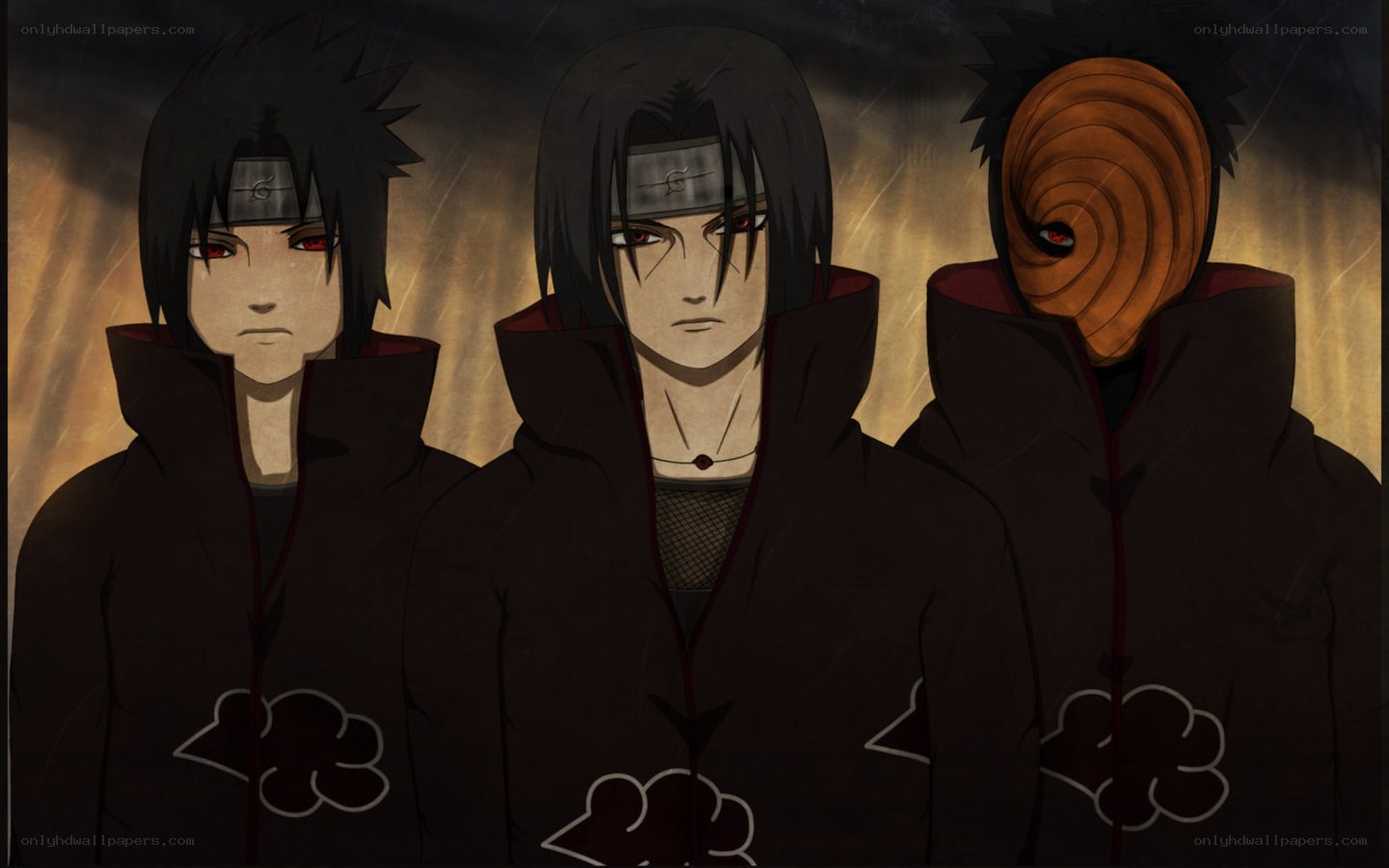 Three Akatsuki members in rain