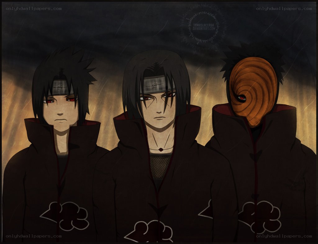 three akatsuki members in rain