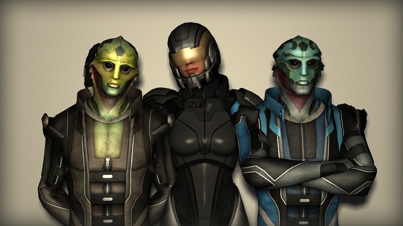 Three Alien Characters — Green, Serious