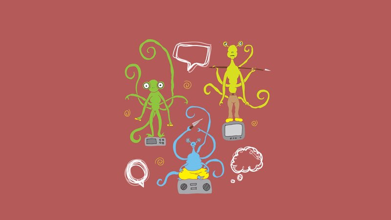 Three Alien Creatures — Red