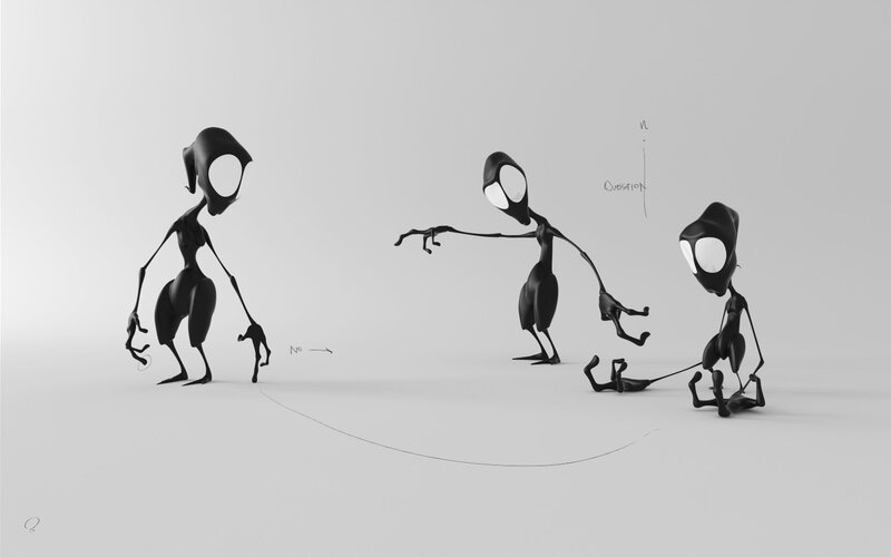 Three Alien Figures — Black, Neutral