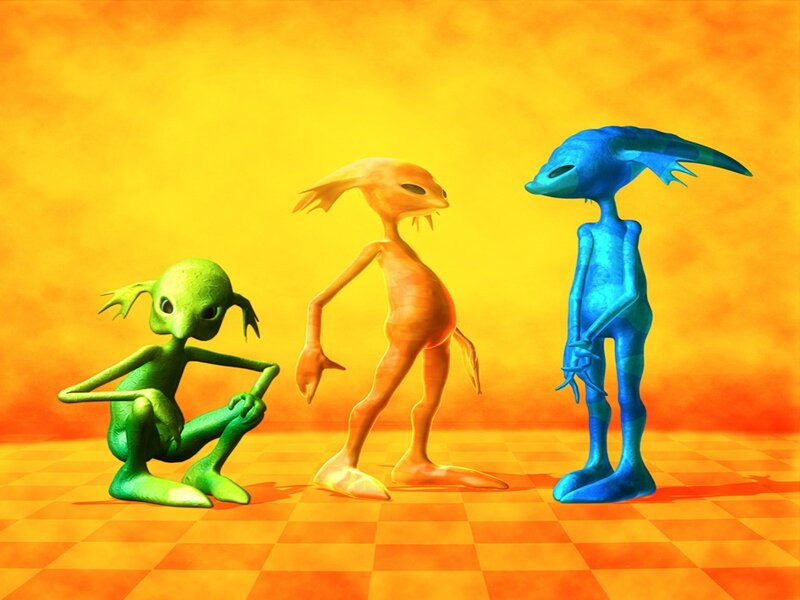 Three Alien Figures — Yellow