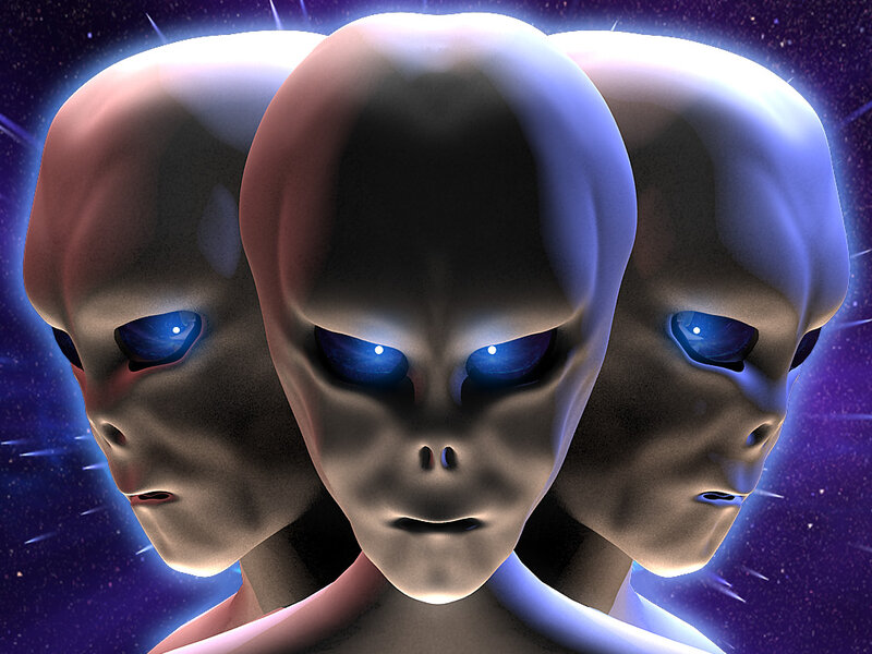Three Alien Heads — Blue