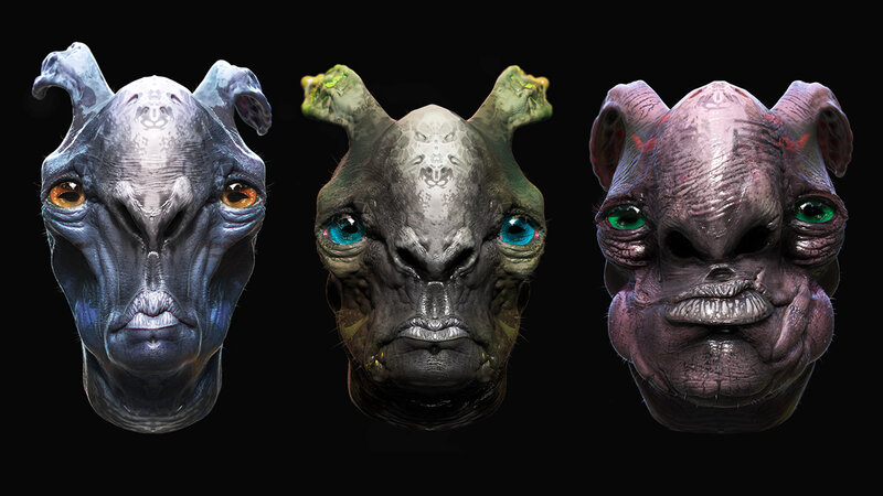 Three Alien Heads — Gray