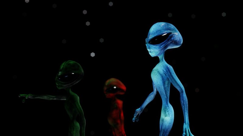 three aliens in space