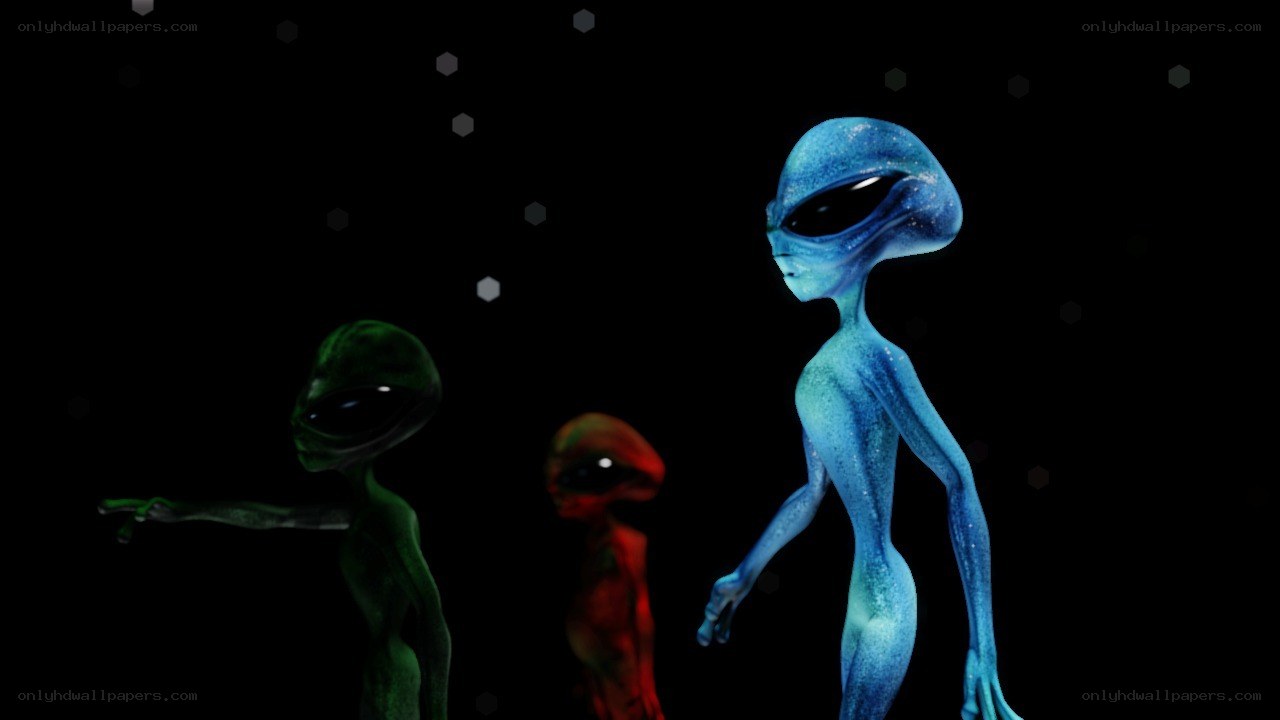 three aliens in space