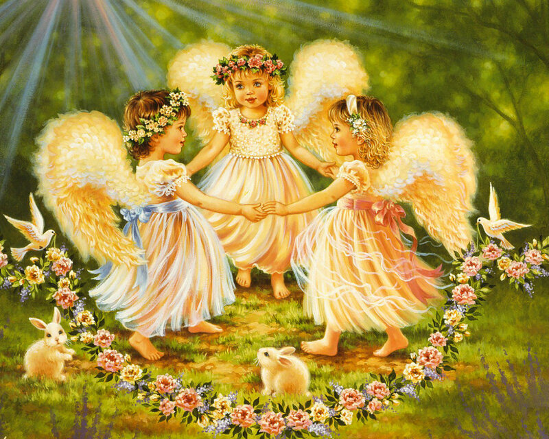 Three Angelic Children — Green, Serene