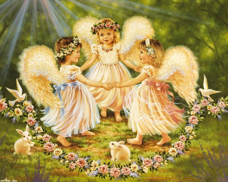 Three Angelic Children — Green