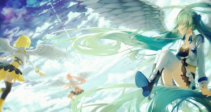 Three Angelic Figures in Sky
