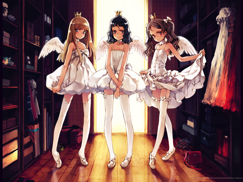 Three angelic girls in a closet