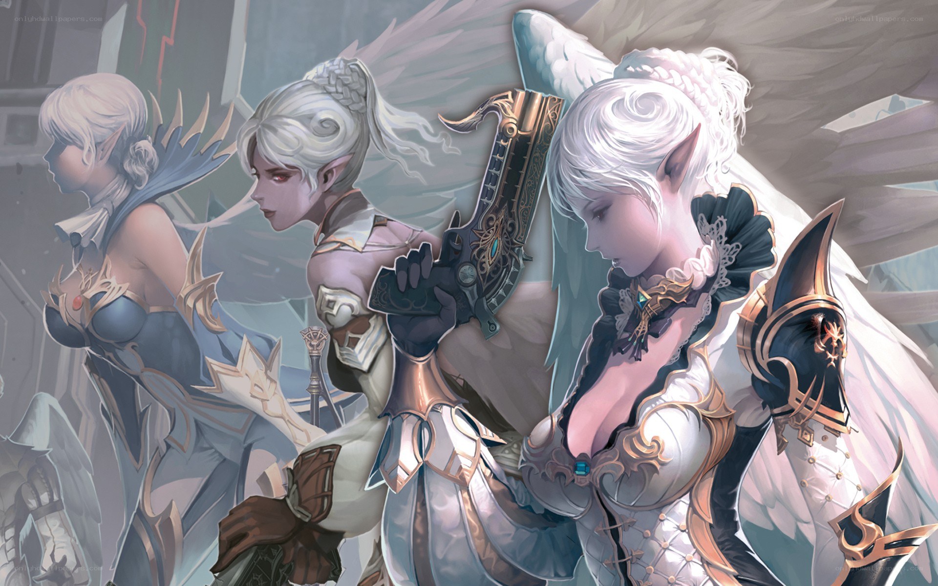 three angelic warriors in armor